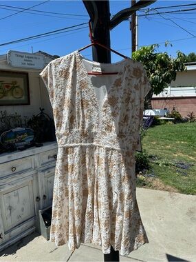 Taylor Beige and White Floral Eyelet Midi Dress